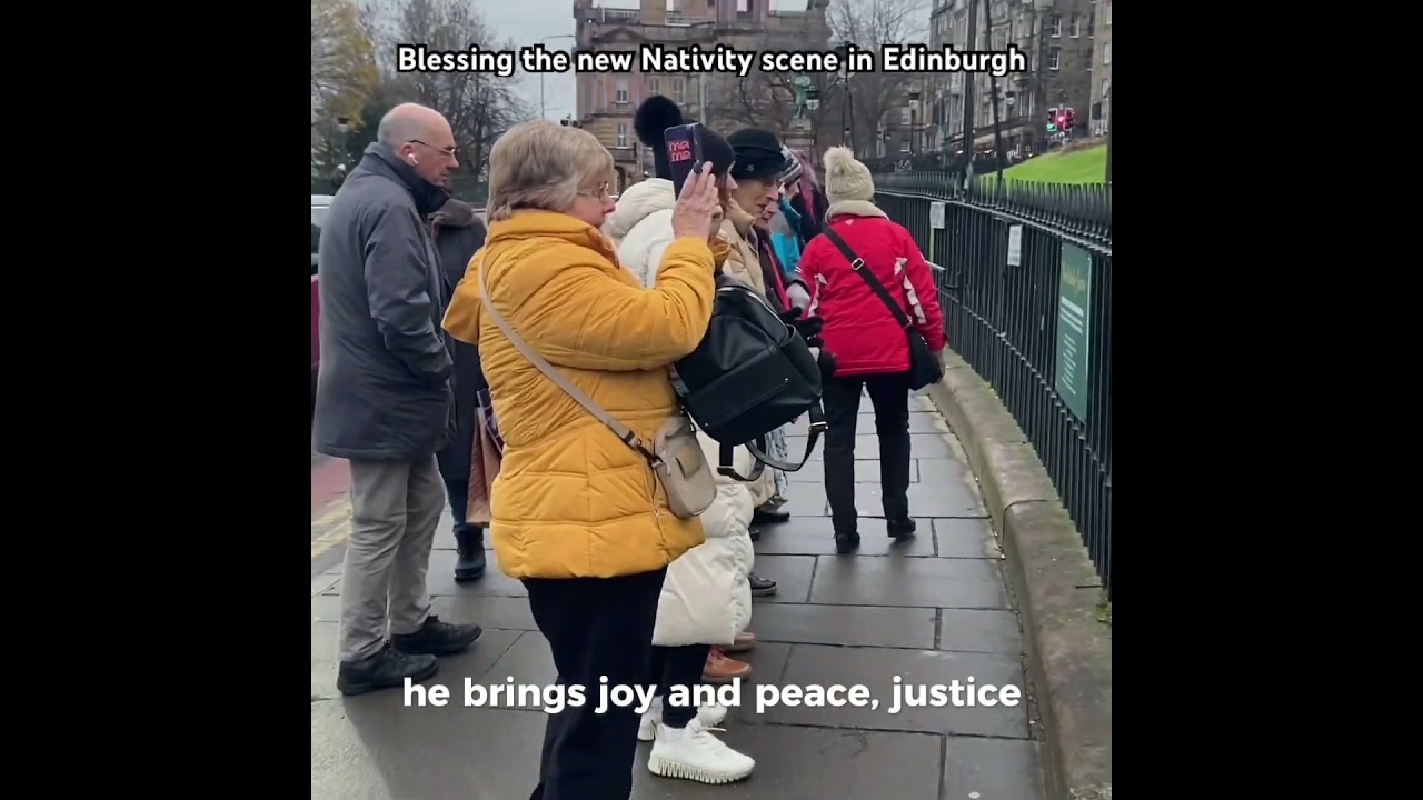 Archbishop Cushley blesses the new Nativity scene at The Mound in Edinburgh. #edinburgh